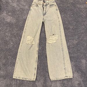 H&M blue denim jeans flared/wide legged high rise 2
